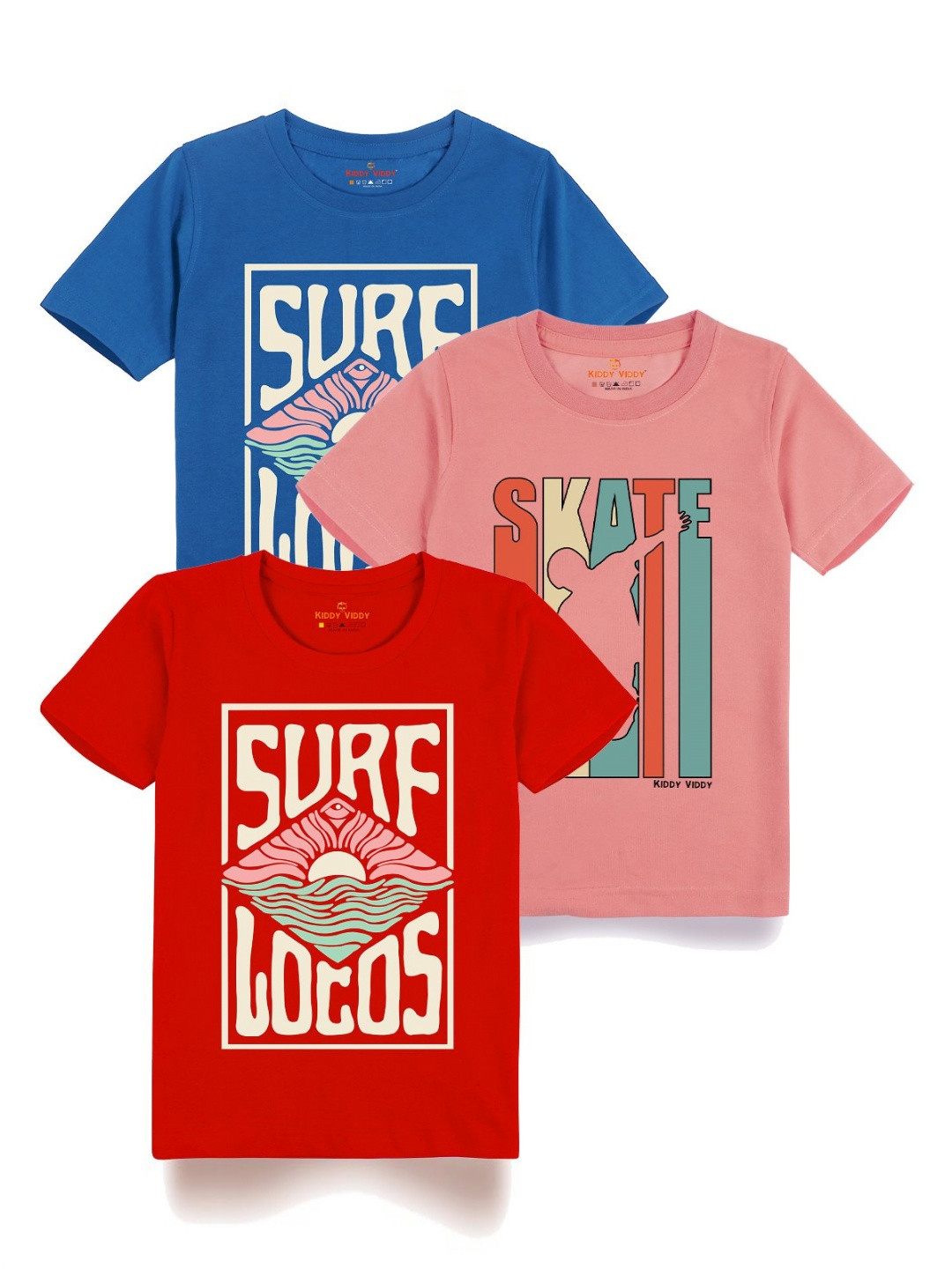 

AUSK Boys Pack Of 3 Graphic Printed Round Neck Cotton T-shirts, Blue