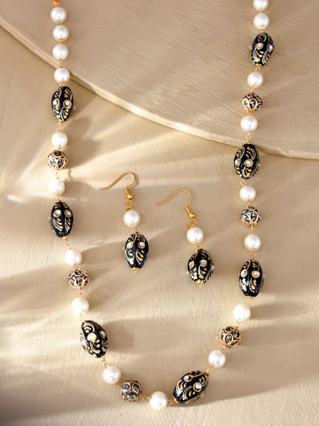 

DASTOOR Stone Studded & Beaded Jewellery Set, Gold