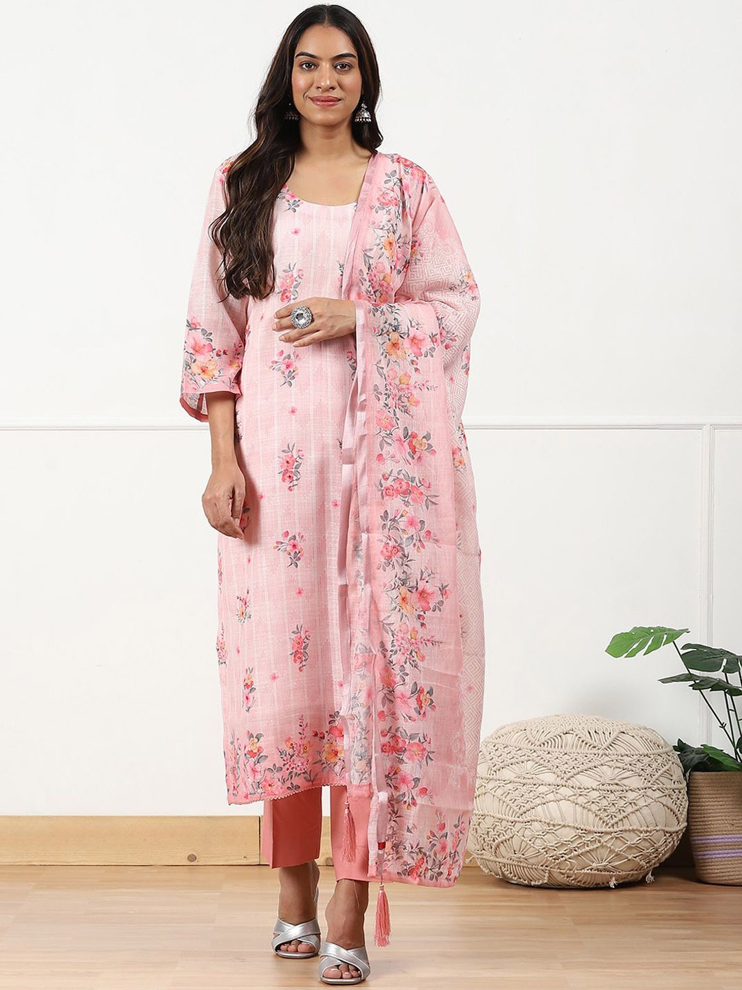 

Biba Linen Unstitched Dress Material, Pink