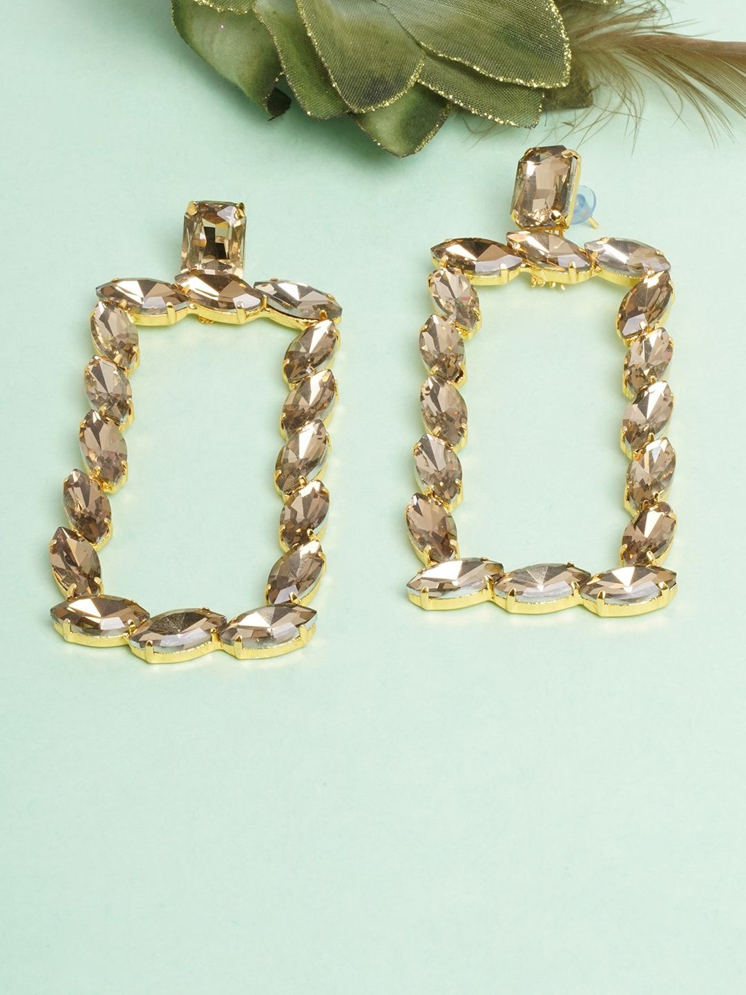 

KPOP Gold Plated Stone Studded Rectangular Drop Earrings