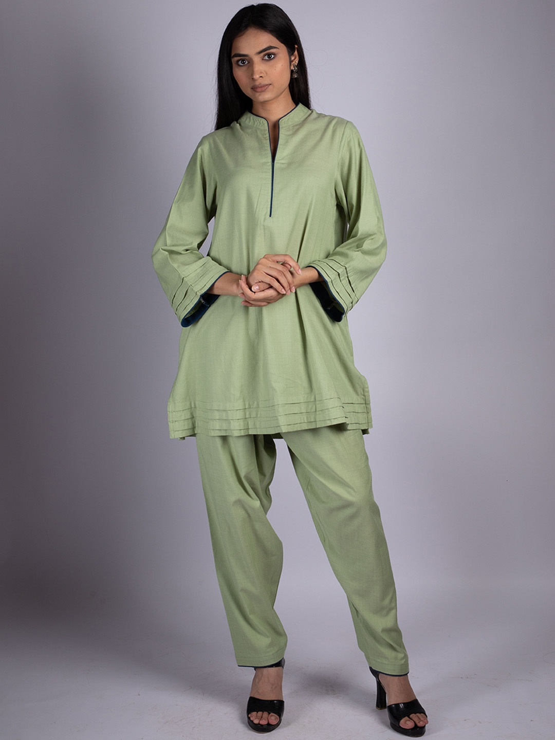 

HUE & HIDE Pure Cotton Tunic With Trousers Co-Ords, Green