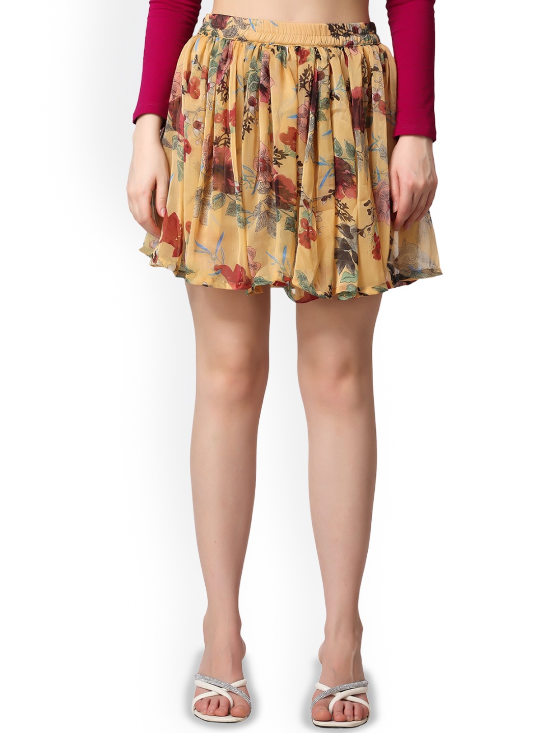 

SCORPIUS Floral Printed Flared Skirt, Mustard