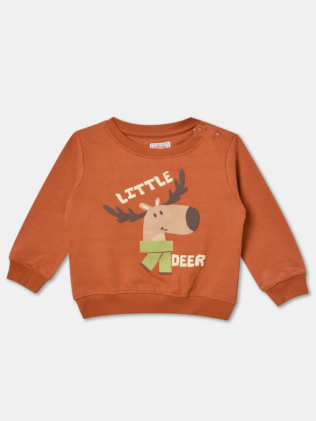 

R&B Boys Graphic Printed Round Neck Cotton Pullover Sweatshirt, Brown