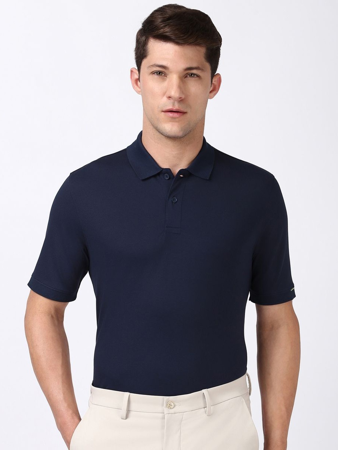 

Peter England Men Solid Polo Collar Cotton T-shirt, Navy blue