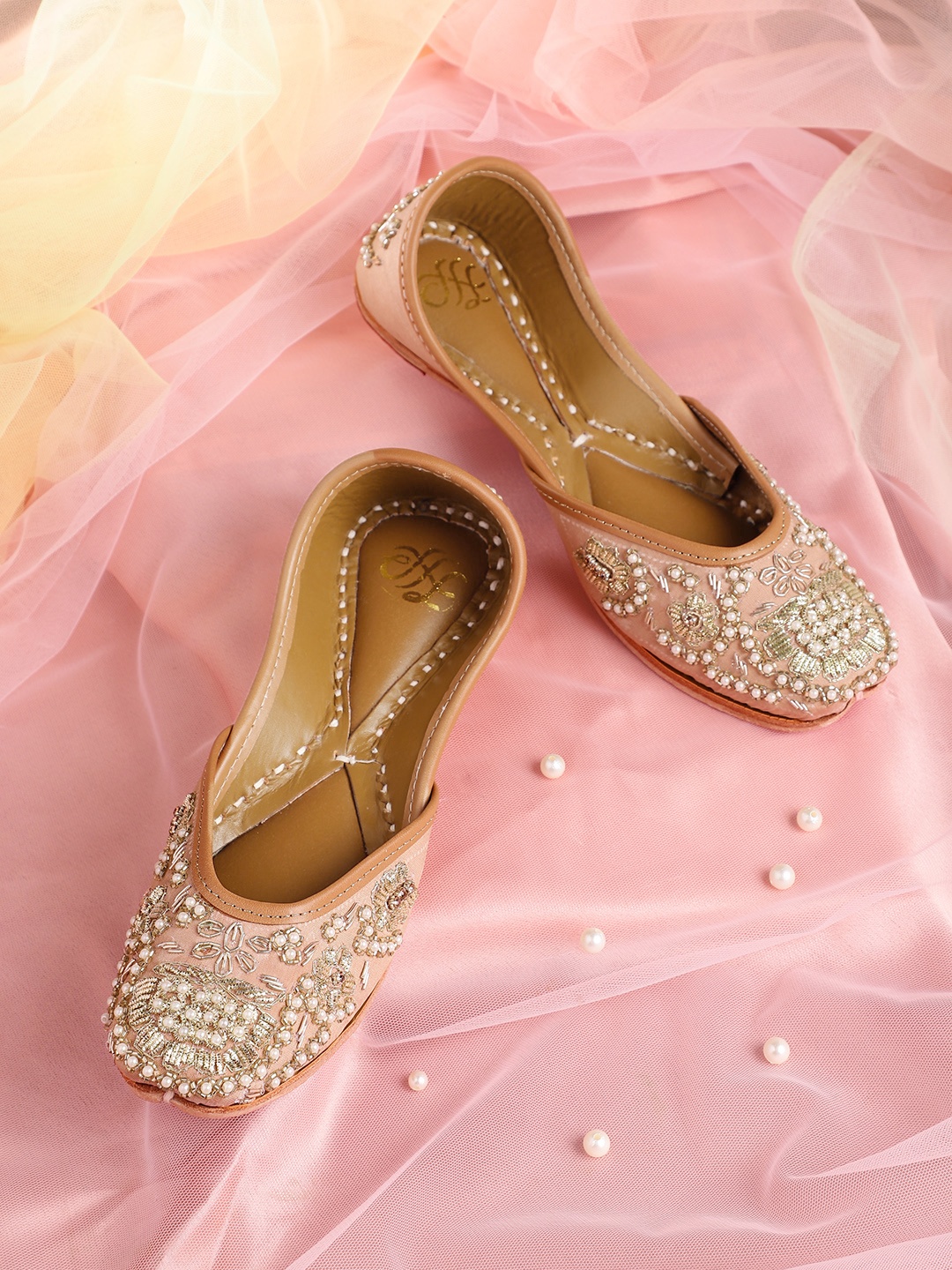 

House of Pataudi Women Embellished Ethnic Mojaris, Beige