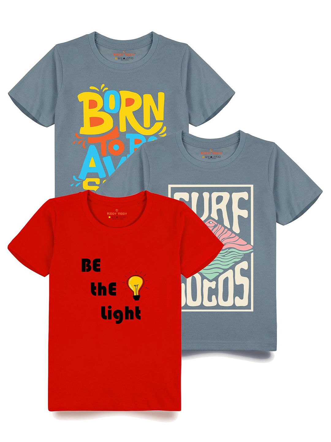 

AUSK Boys Pack Of 3 Graphic Printed Round Neck Cotton T-shirts, Blue
