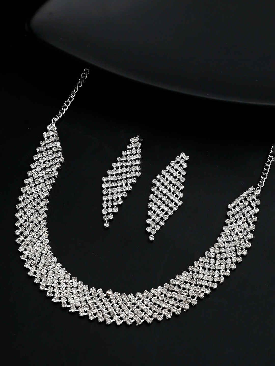 

VOJ Silver-Plated Stainless Steel American Diamond-Studded Choker Jewellery Set