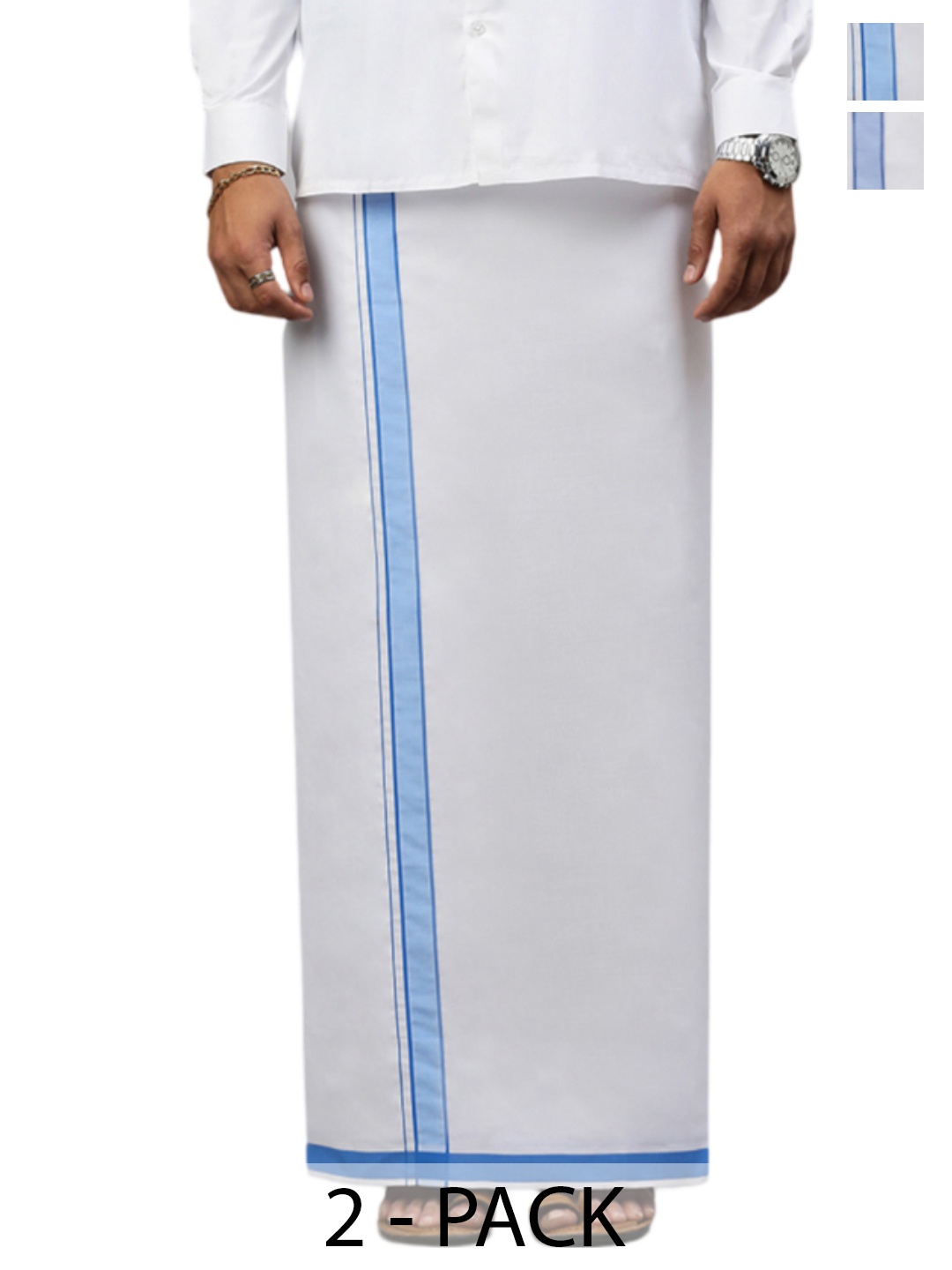 

Ramraj Pack of 2 Men Solid Border Dhoti, White