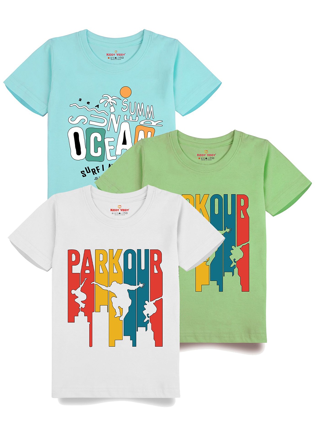 

AUSK Boys Pack Of 3 Graphic Printed Round Neck Cotton T-shirts, White