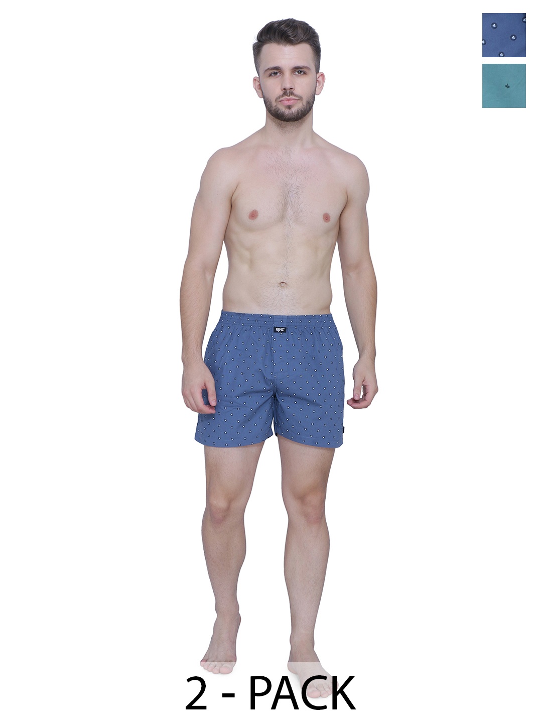 

RENZ Pack Of 2 Printed Super Combed Cotton Boxers RBX1012_M, Blue