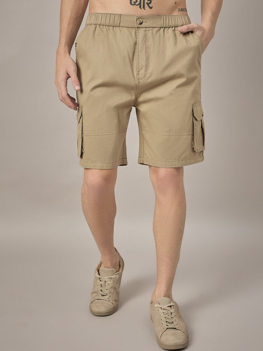 

STUDIO NEXX Men Solid Loose Fit Cotton Cargo Shorts, Khaki
