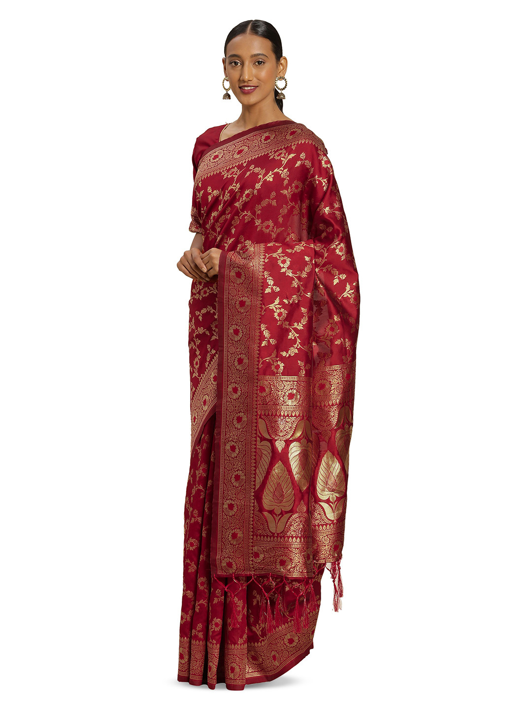 

Maroosh Floral Woven Design Zari Banarasi Saree, Red