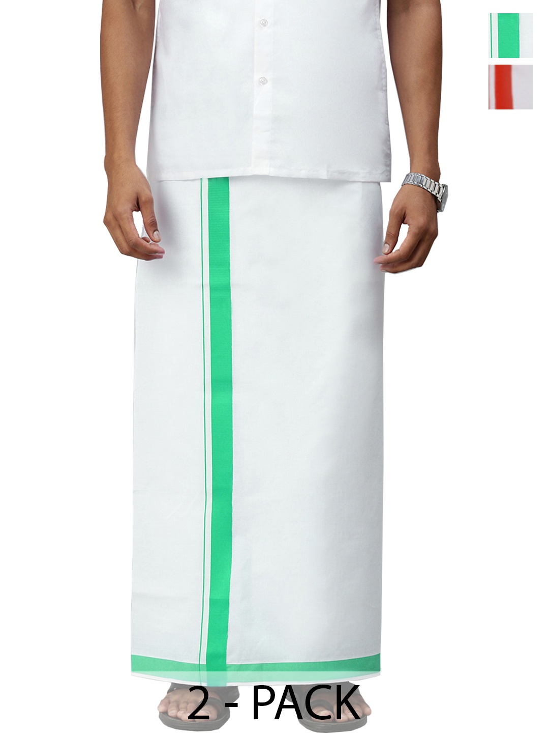 

Ramraj Pack of 2 Men Solid Border Dhoti, White