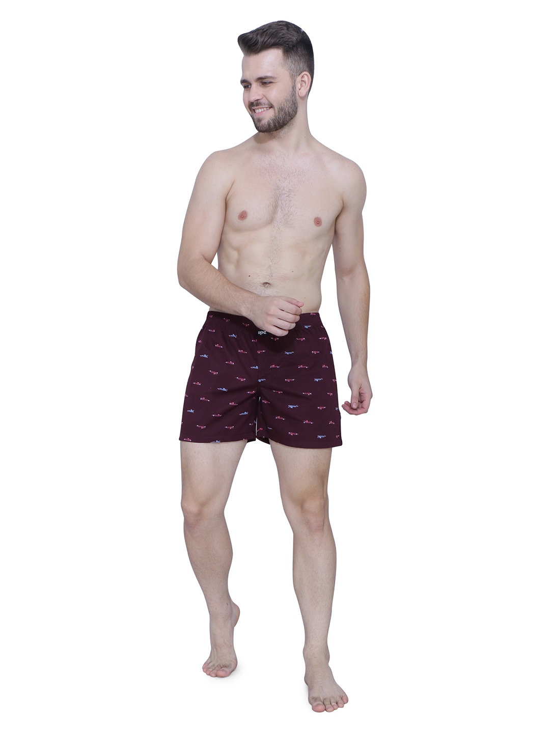 

RENZ Printed Mid Rise Carbon Finish Combed Cotton Boxers RBX1007_M, Maroon