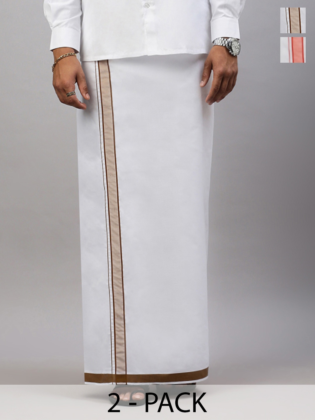 

Ramraj Men Pack Of 2 Solid Cotton Dhotis, White