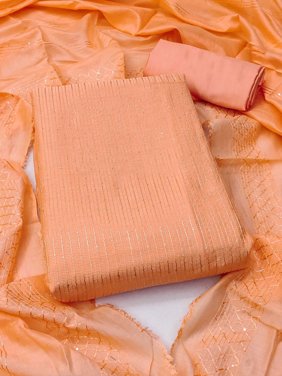

Panzora Embroidered Unstitched Dress Material, Orange