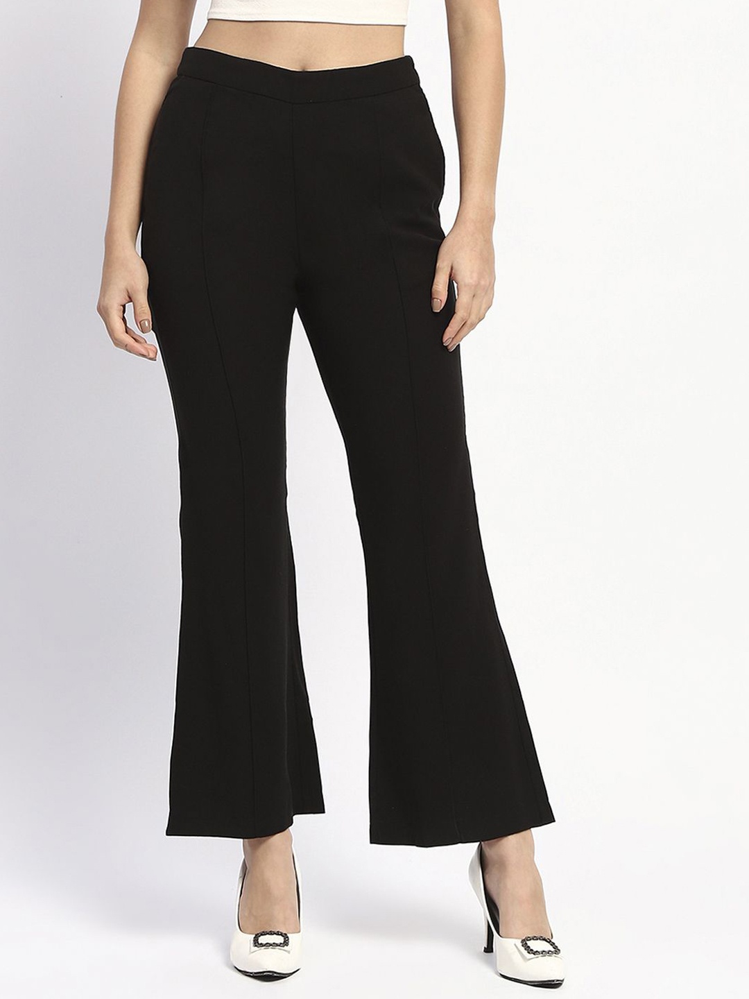 

Madame Women Solid Bootcut Trousers, Black