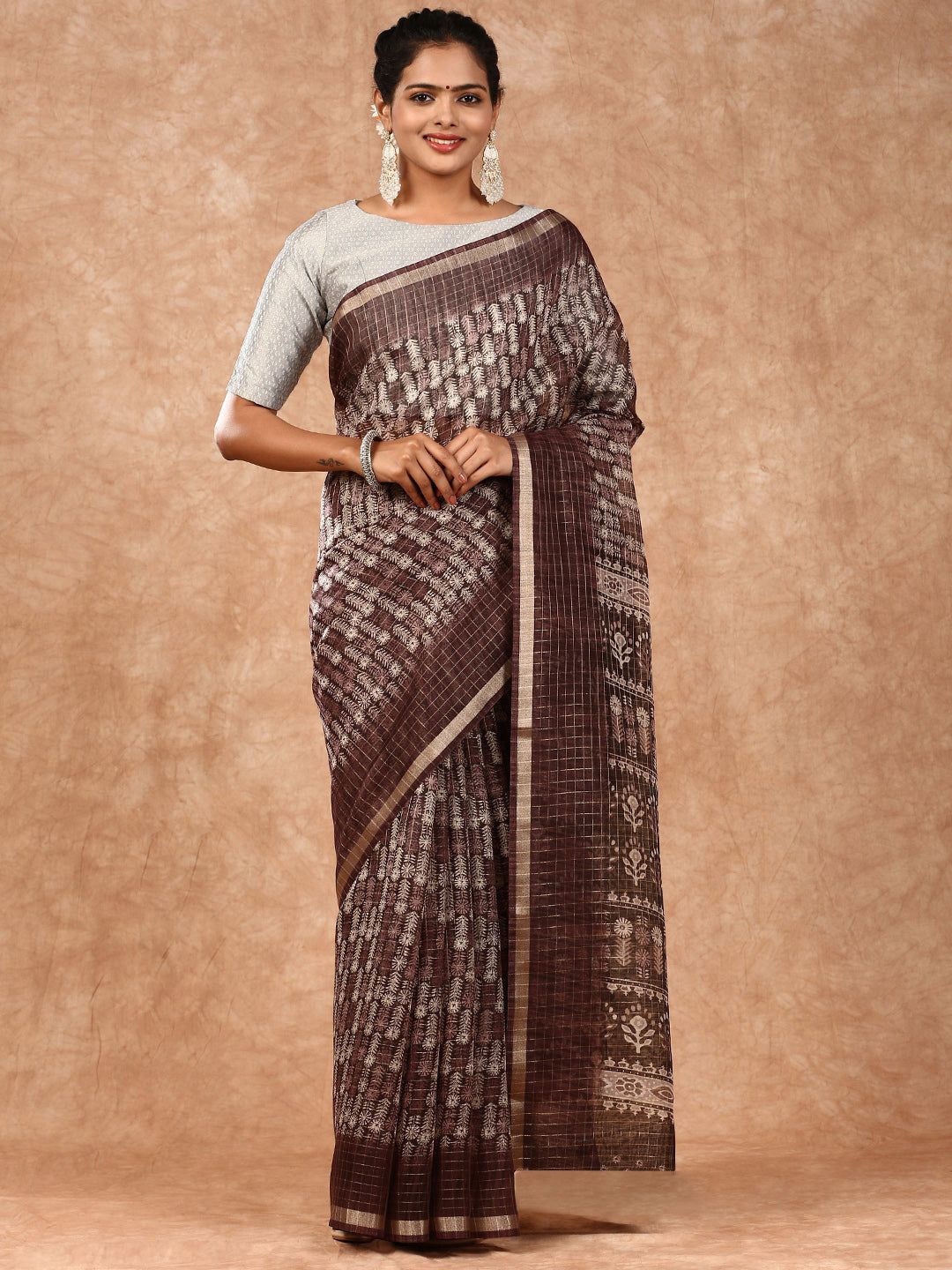 

Ramraj Ethnic Motifs Printed Zari Chanderi Saree, Brown