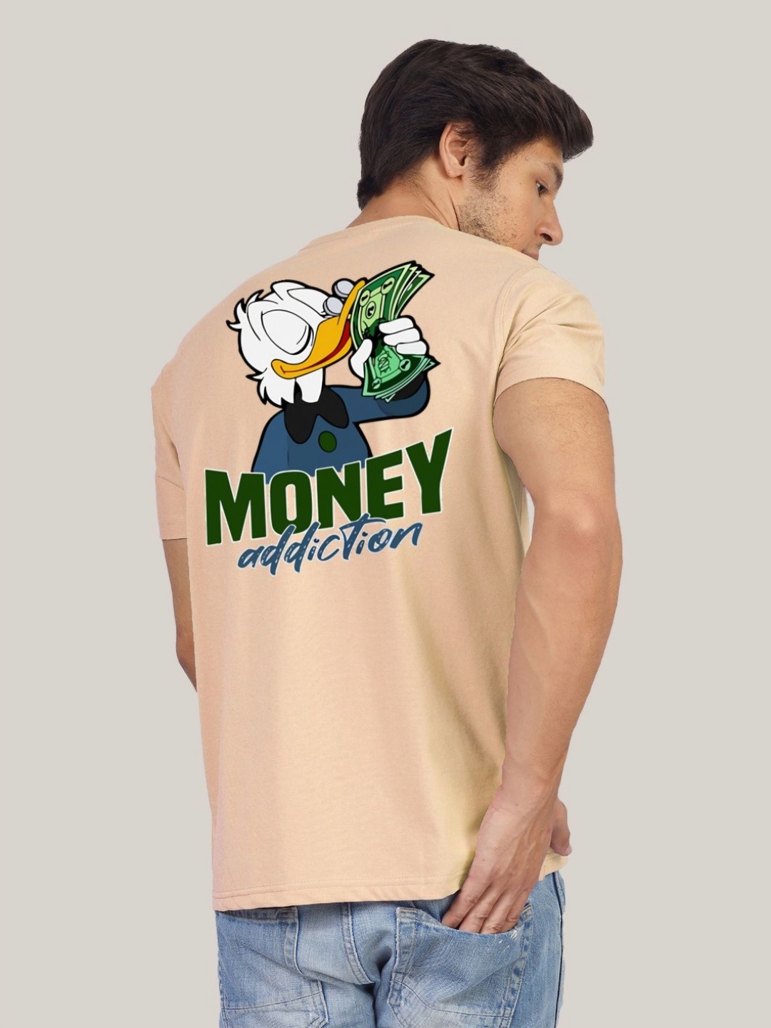 

Greylongg Men Typography Printed Round Neck Cotton T-shirt, Beige