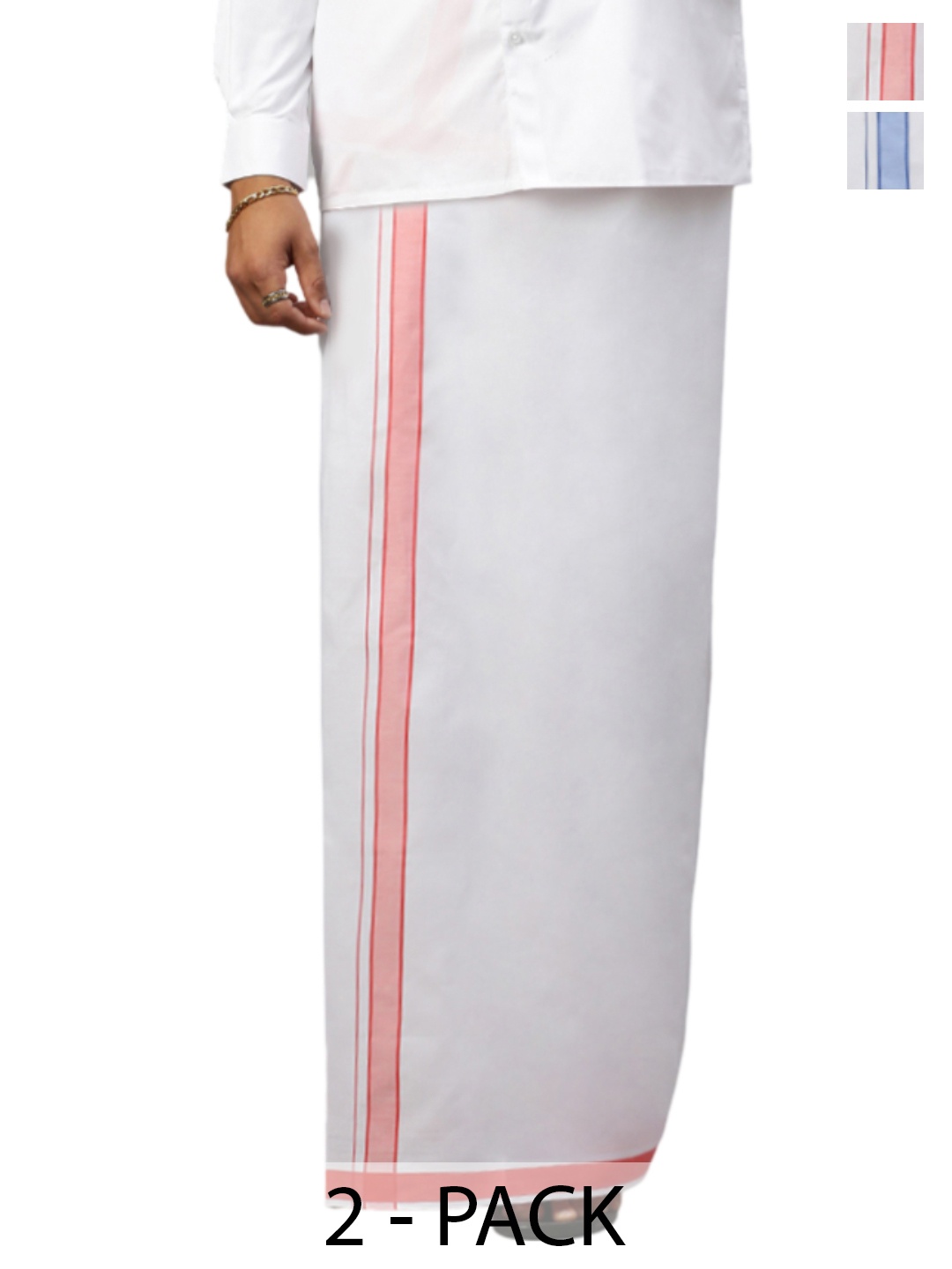 

Ramraj Pack of 2 Men Solid Border Dhoti, White
