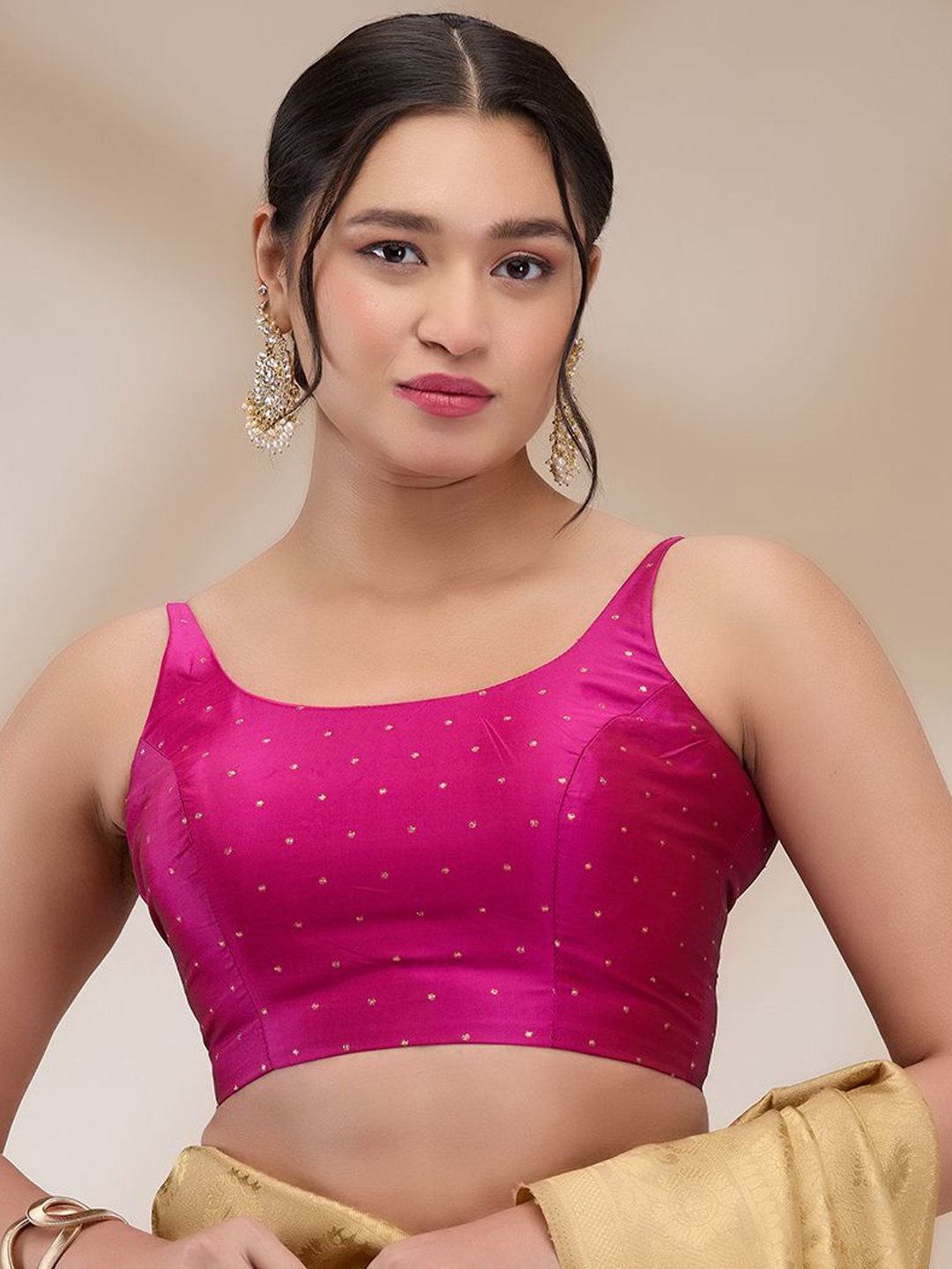 

SALWAR STUDIO Printed Padded Saree Blouse, Pink