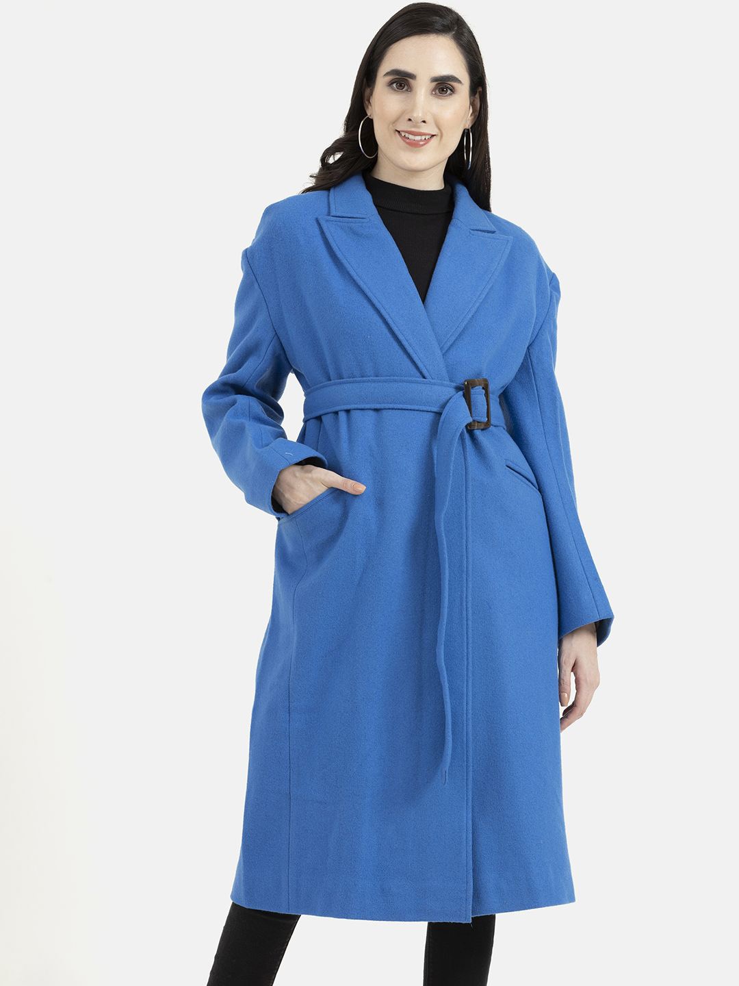 

Owncraft Women Double Breasted Regular Fit Wool Trench Coat, Blue