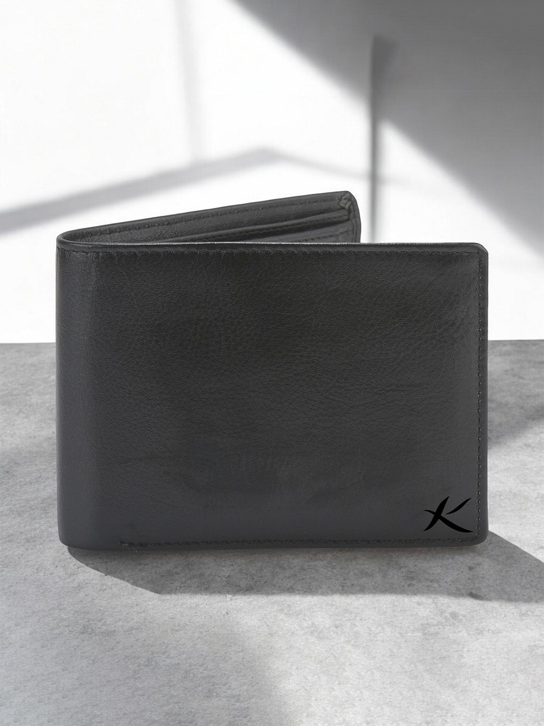 

Kastner Men Textured Cut Work Leather Two Fold Wallet, Black
