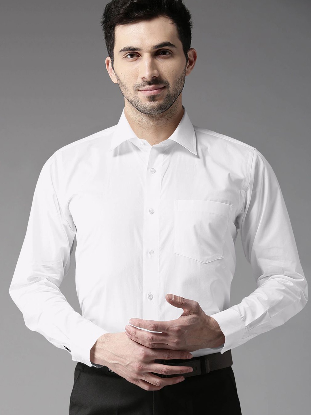 

STUDIO NEXX Men Standard Spread Collar Solid Cotton Formal Shirt, White
