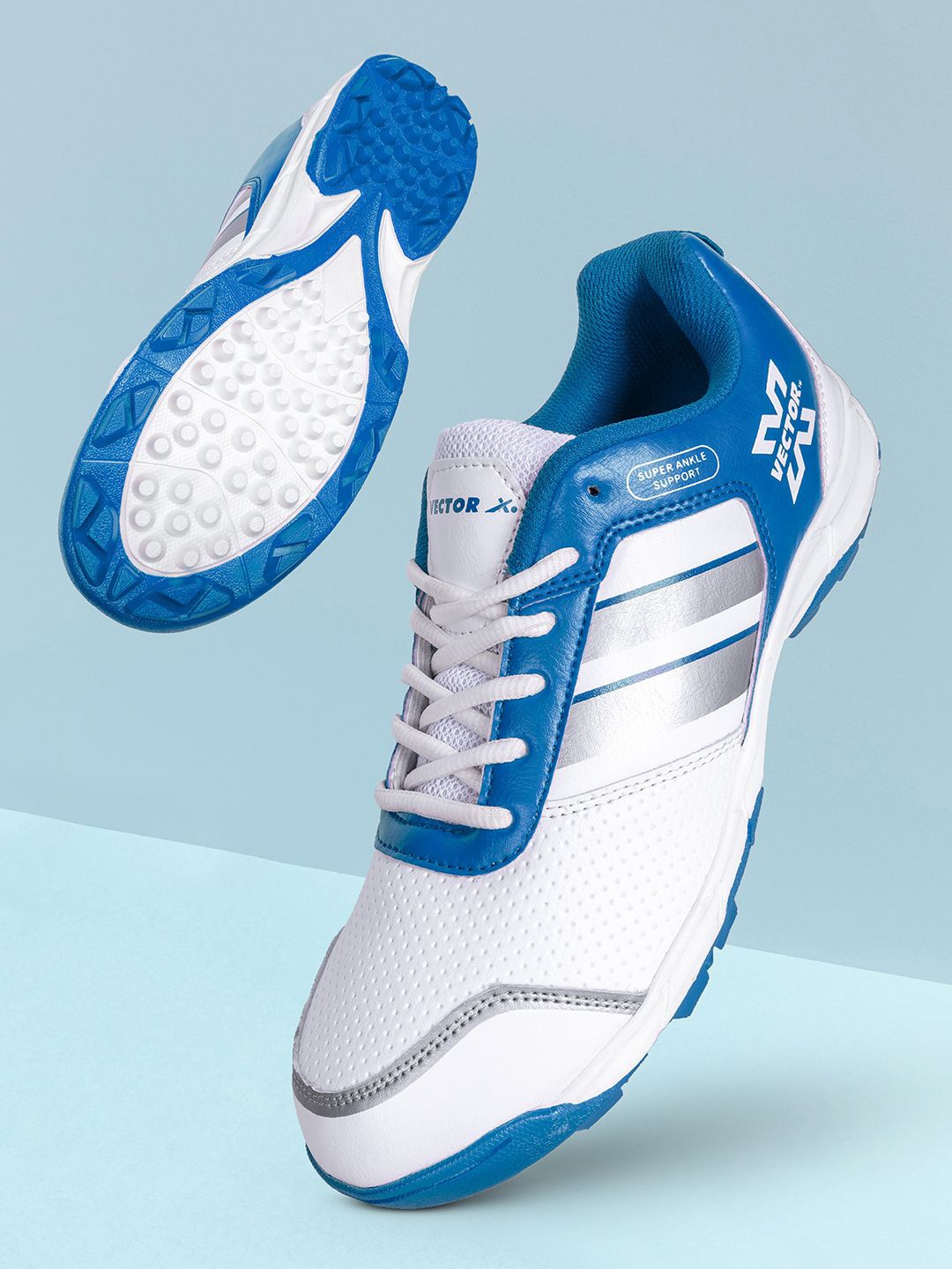 

VECTOR X Unisex Mesh Cricket Non-Marking Lace-Ups Shoes, Blue