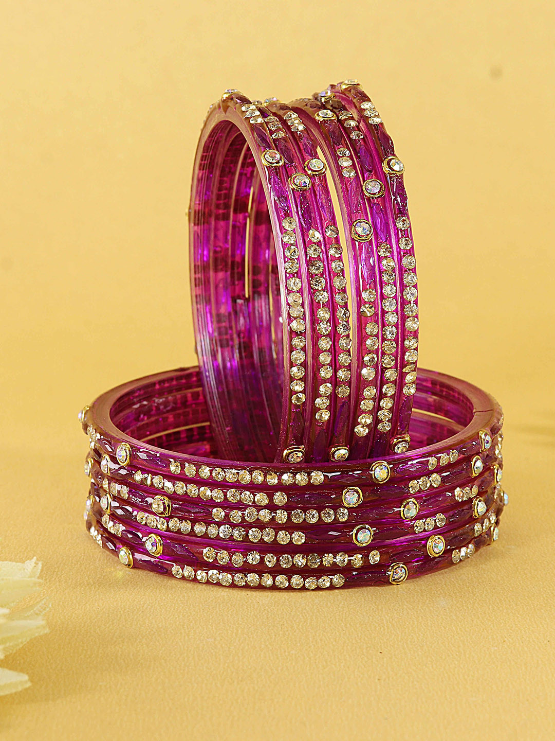 

LAVAZZA Set Of 12 Zircon Studded Glass Bangles, Gold