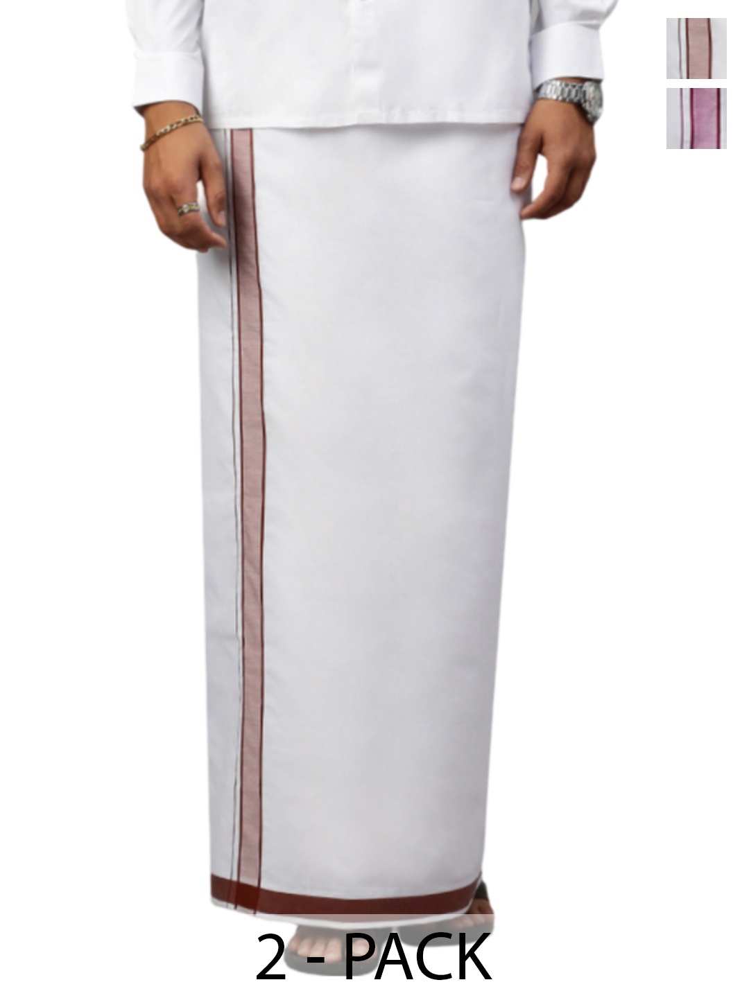 

Ramraj Pack of 2 Men Solid Border Dhoti, White
