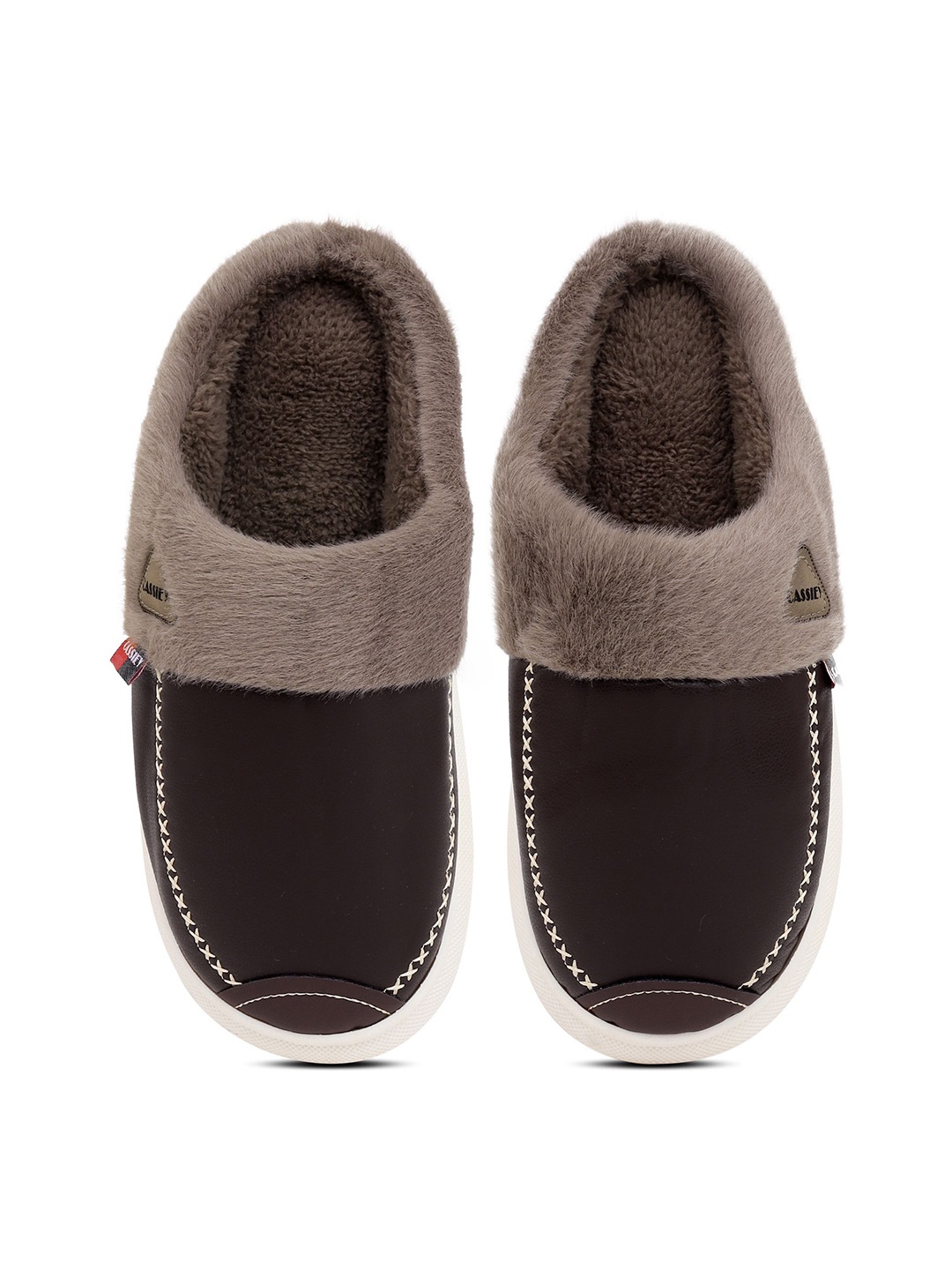 

CASSIEY Men Solid Room Slippers Casual Flip Flops, Coffee brown