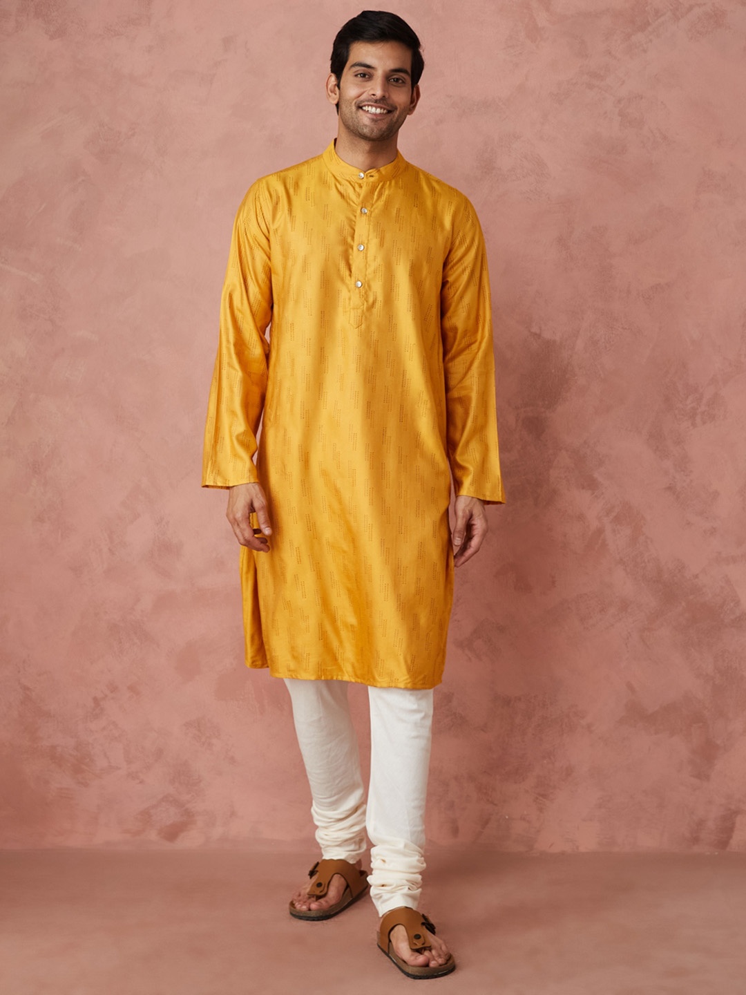 

Fabindia Men Ethnic Motifs Printed Kurta, Yellow