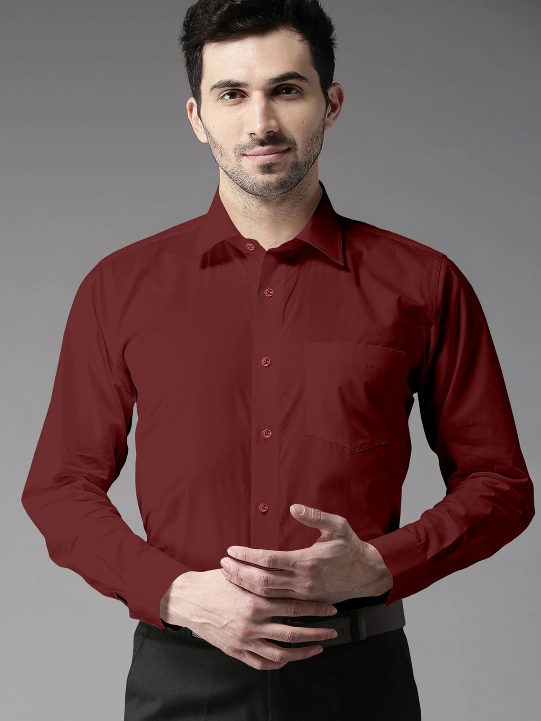 

STUDIO NEXX Men Standard Spread Collar Solid Cotton Slim Fit Formal Shirt, Maroon