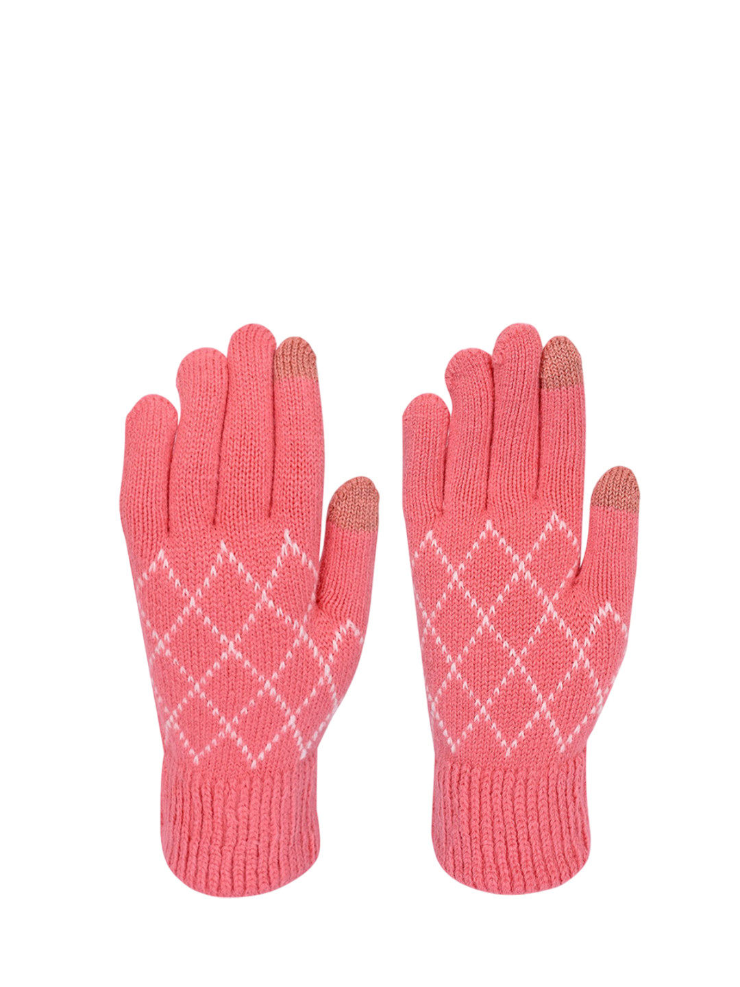 

LOOM LEGACY Women Striped Woollen Touchscreen Winter Gloves, Pink