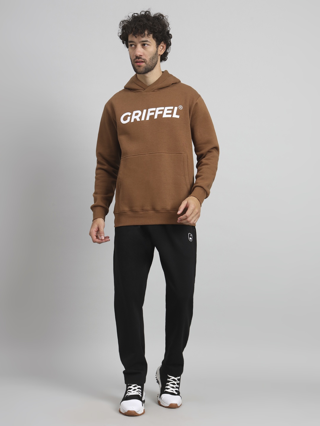 

GRIFFEL Men Solid Oversized-Fit Hooded Tracksuits, Brown