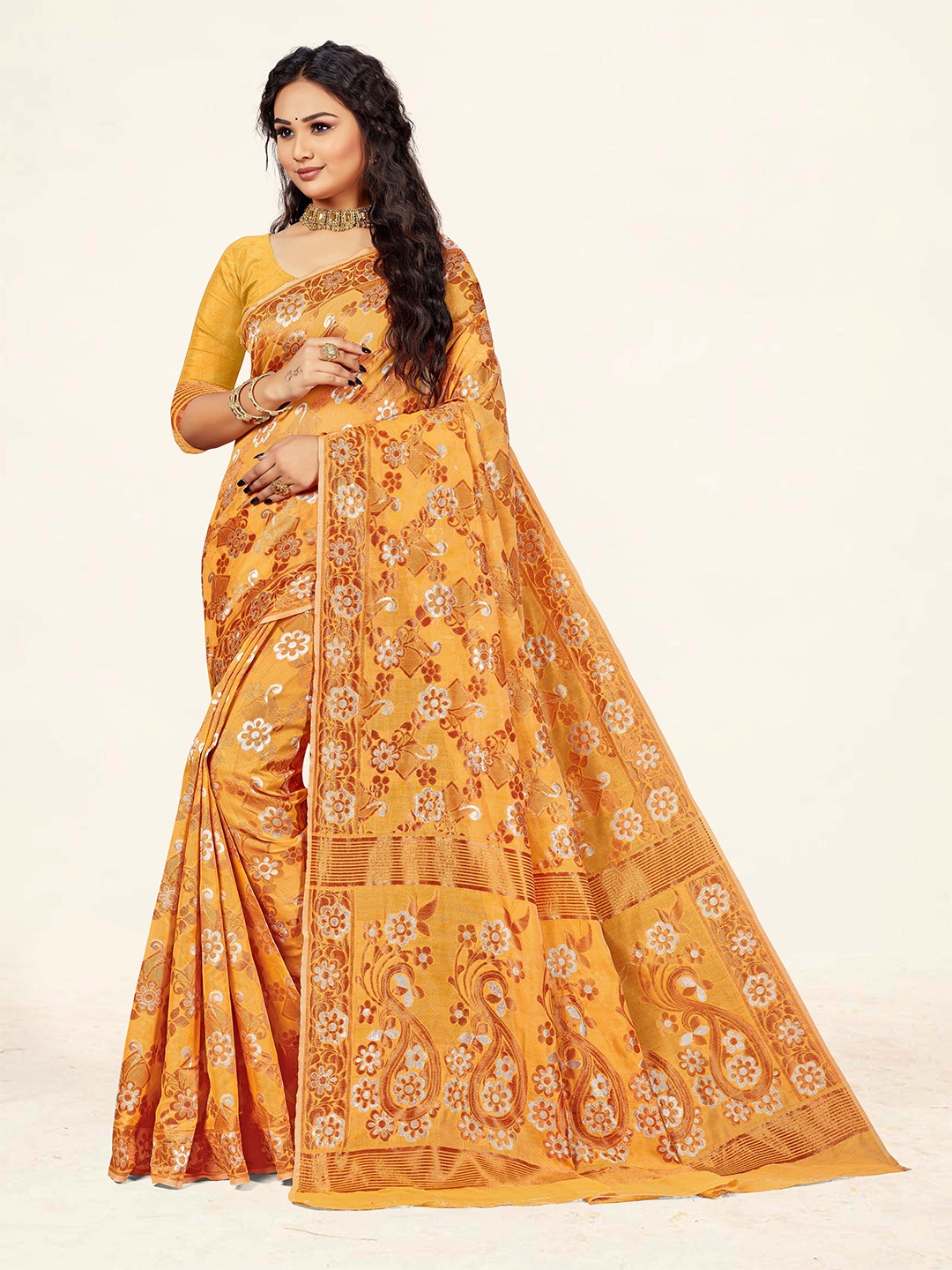 

Maroosh Women Ethnic Motifs Saree With Blouse Piece, Mustard