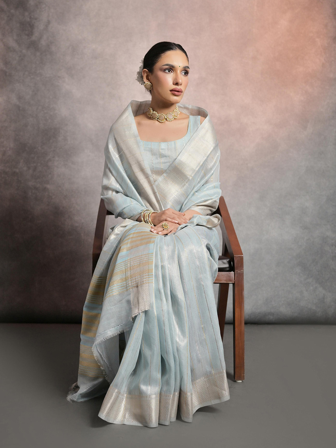 

Kandora Woven Design Zari Pure Silk Banarasi Saree, Blue