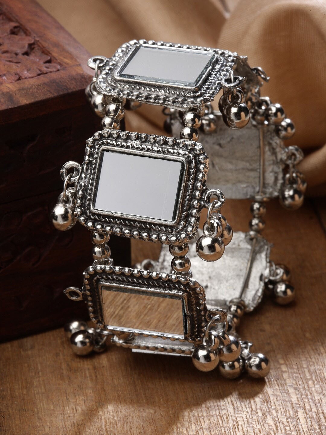 

VAGHBHATT German Oxidised Silver-Plated Cuff Tribal Kada Bangle