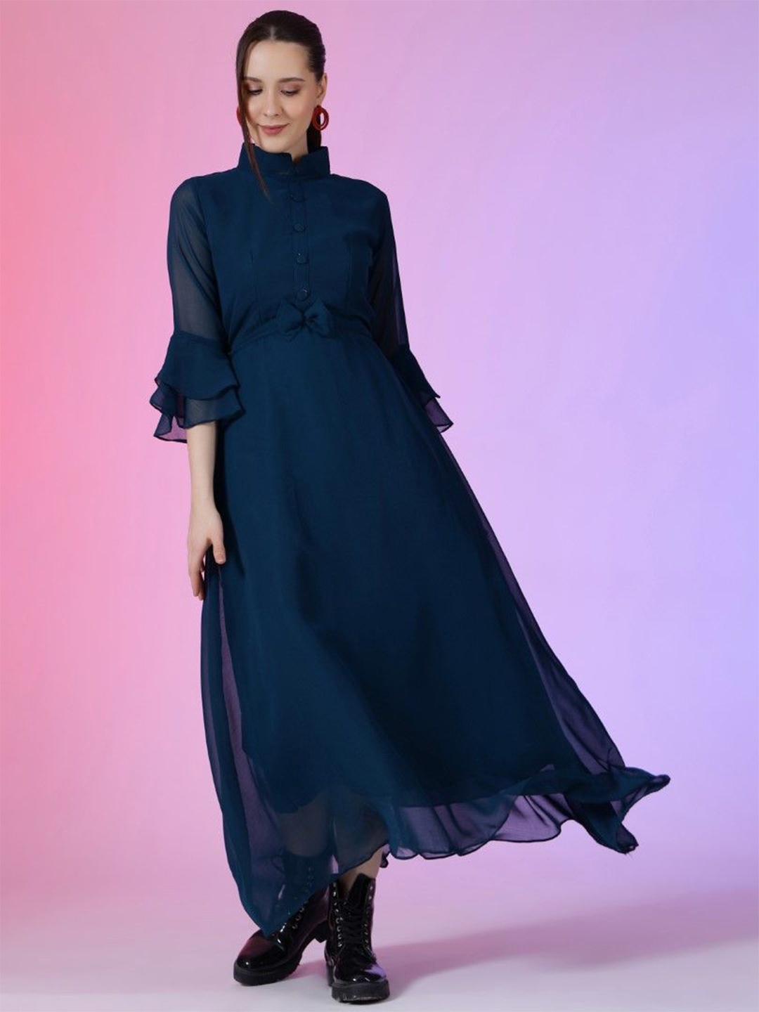 

Krunal Raiyani Women Solid A-Line Maxi Dress, Blue