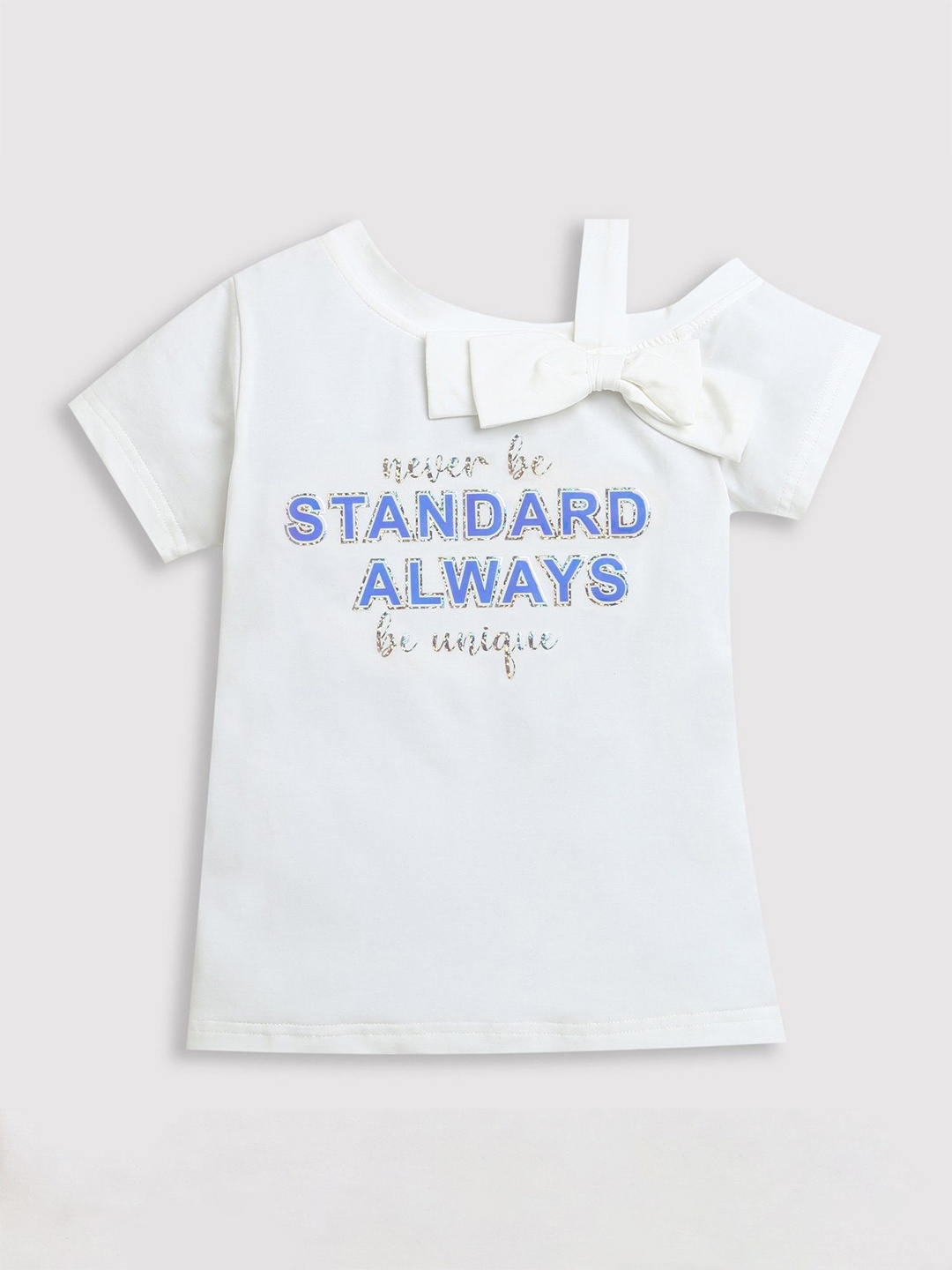 

Tiny Girl Typography Printed One Shoulder Cotton Top, White