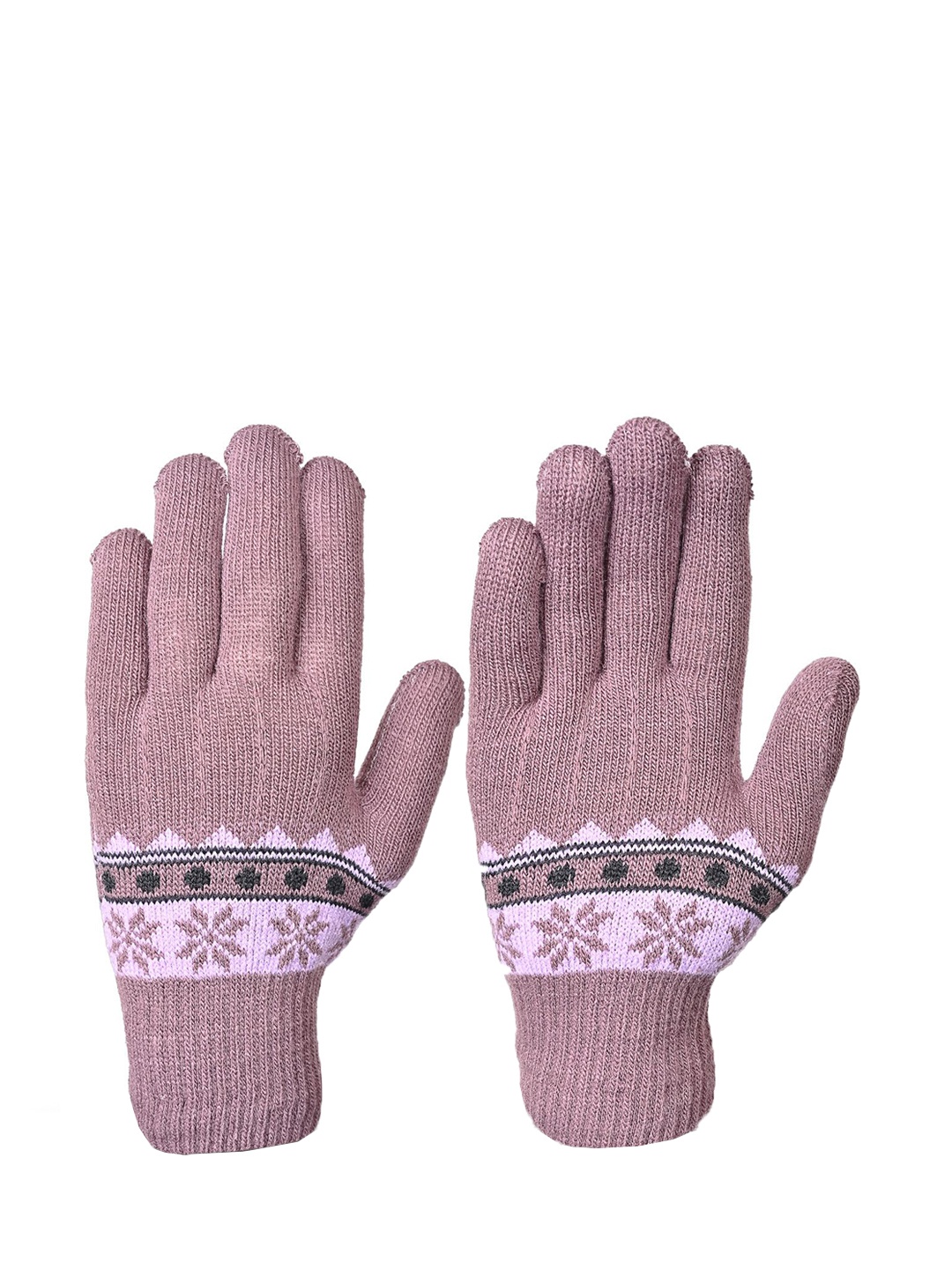 

LOOM LEGACY Women Patterned Woollen Winter Gloves, Mauve