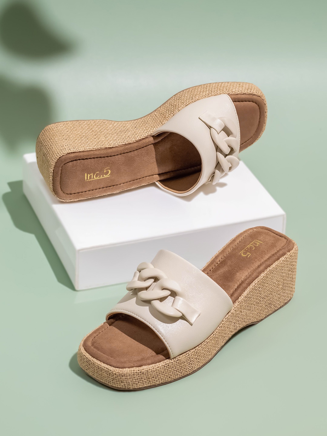

Inc 5 Platform Mules with Bows, Cream
