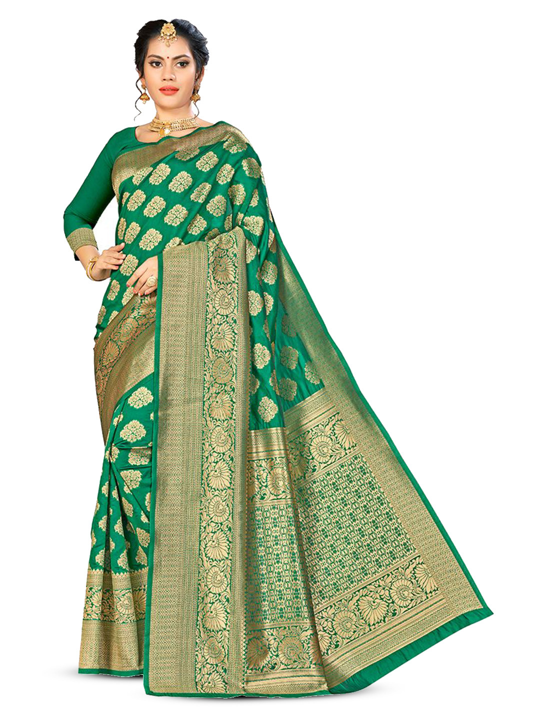 

Maroosh Woven Design Zari Banarasi Saree, Green