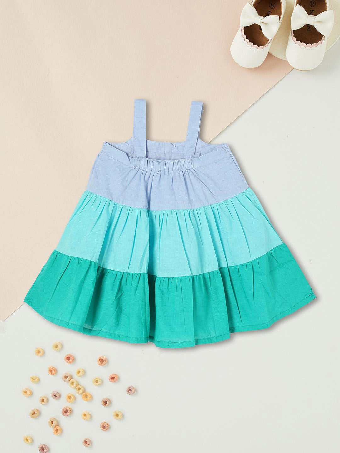 

max Girls Colourblocked Shoulder Straps Fit & Flare Dress, Blue