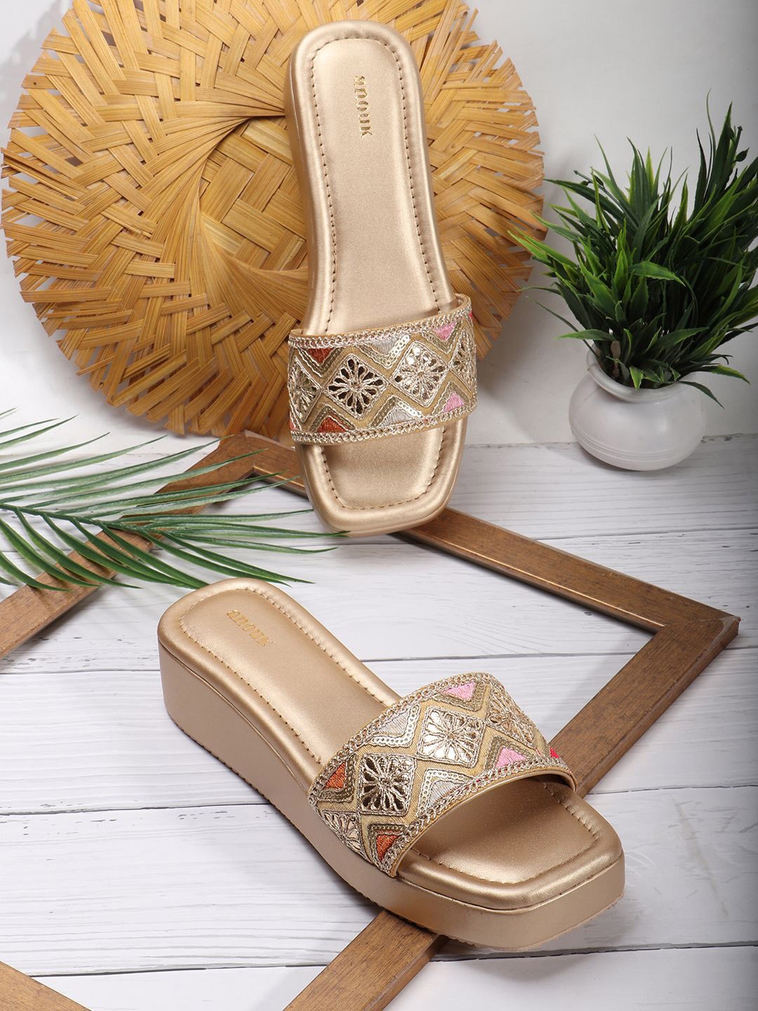 

Anouk Embellished Ethnic Wedge Sandals, Gold