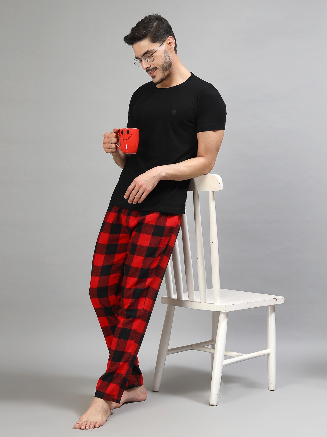 

ETC Checked Pure Cotton Mid-Rise Lounge Pants, Red