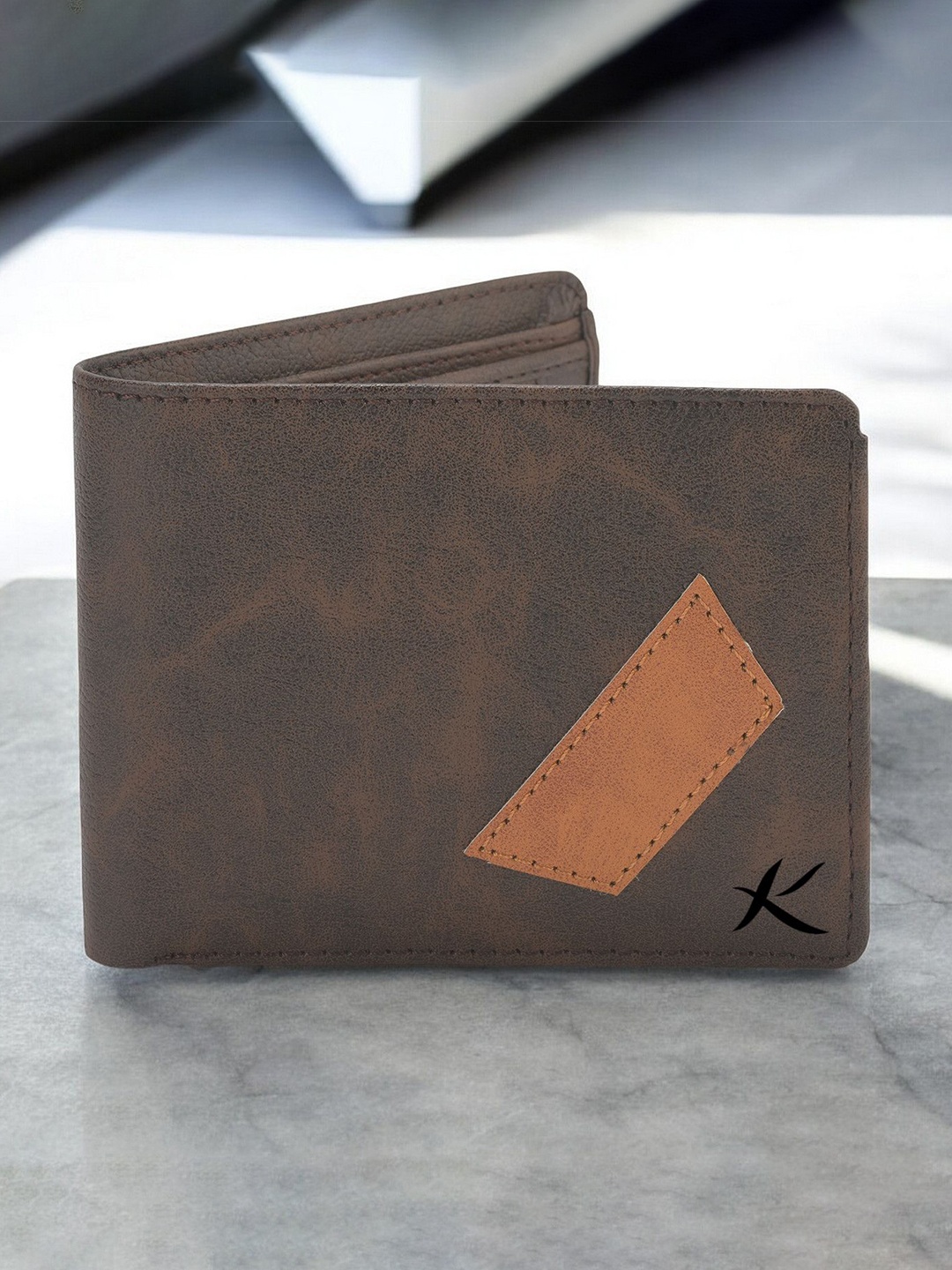 

Kastner Men Textured Cut Work PU Two Fold Wallet, Brown