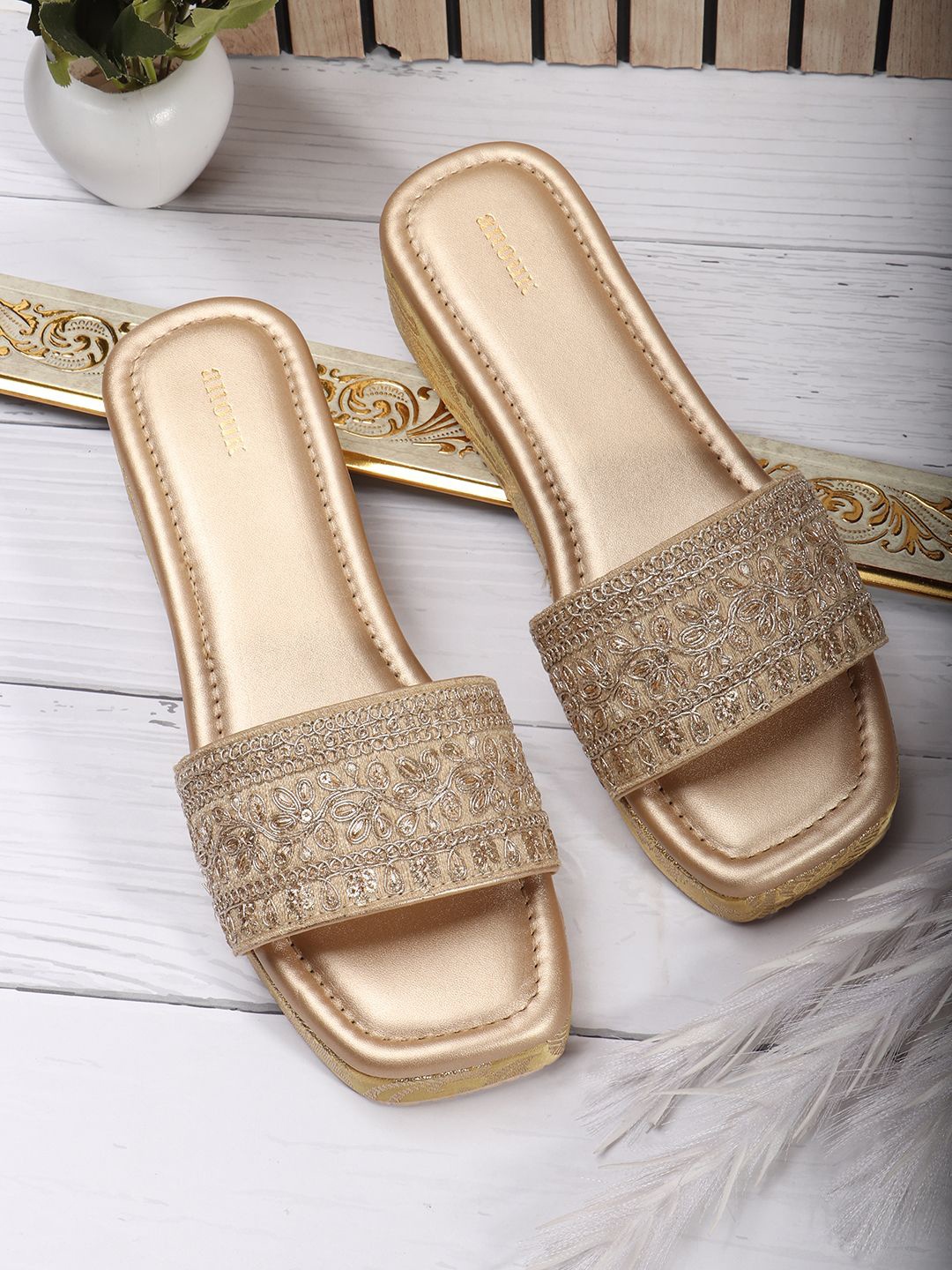 

Anouk Ethnic Wedge Open Toe Sandals, Gold