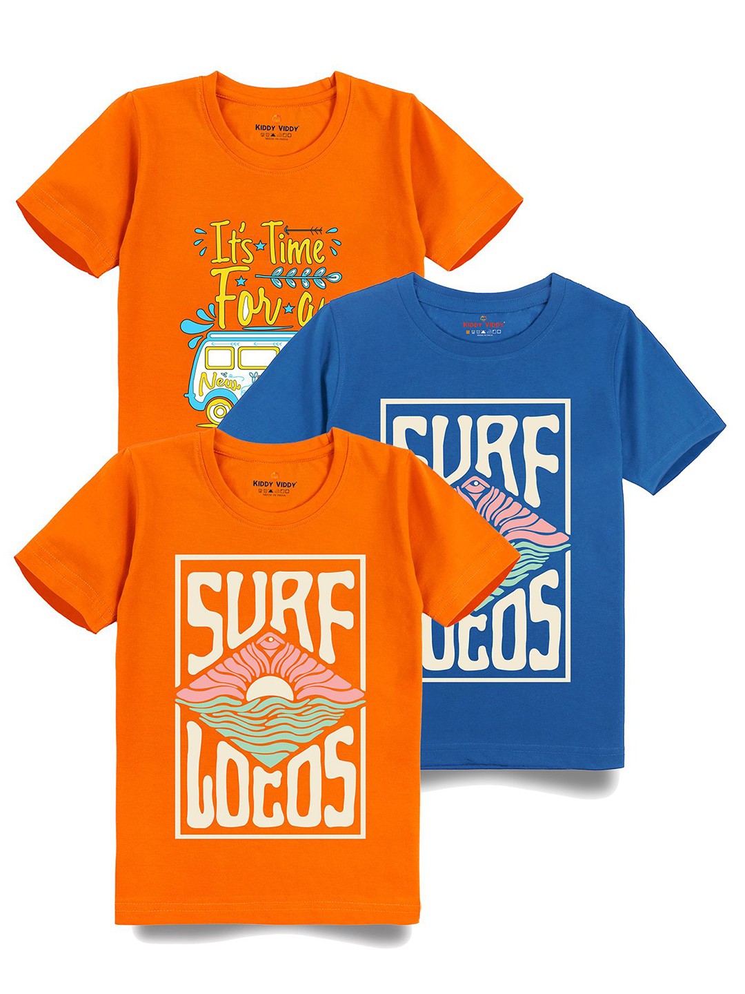 

AUSK Boys Pack Of 3 Graphic Printed Round Neck Cotton T-shirts, Orange